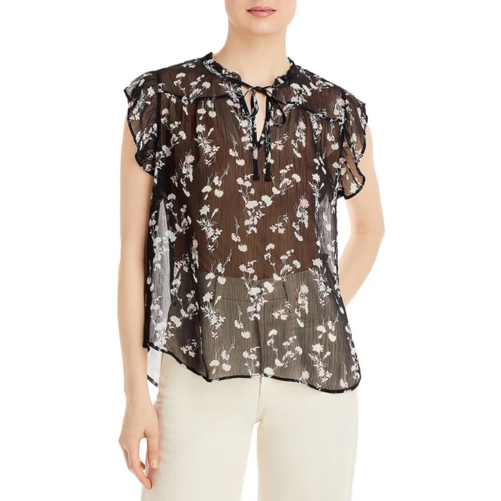NWT CHENAULT | Sheer Tie-Nexk Blouse - Picture 1 of 2